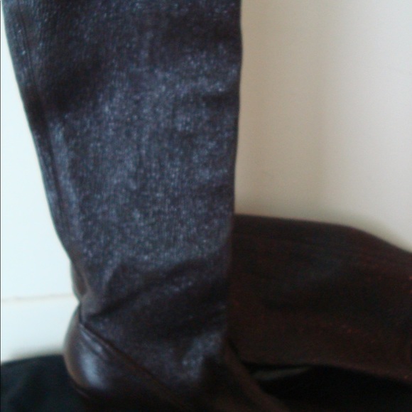 Rocco p brown knee high heel boot with sheen 7 - Picture 2 of 15